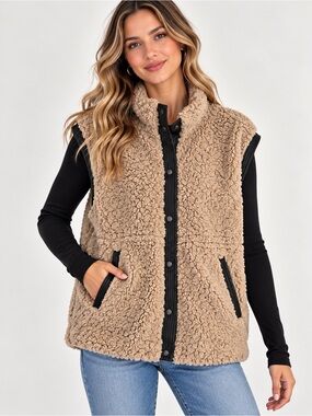 b.young Waistcoat Fleece Teddy Vest in Brown Size EU 38 US 6